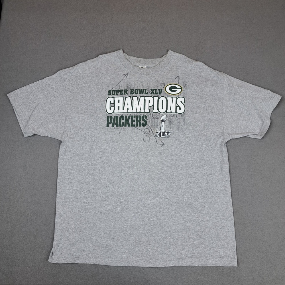 Green Bay Packers Shirt Mens 2XL XXL Gray Super Bowl Champions‎ XLV NFL Football